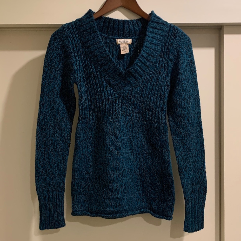 Teal and Black V-Neck Knit Sweater